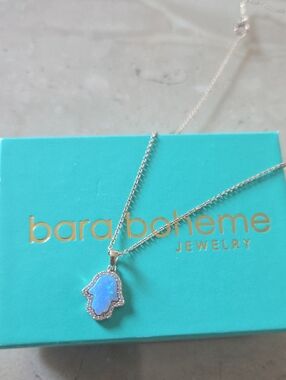 Blue Opal Hamsa Pendant Necklace - Women's Fashion Jewelry